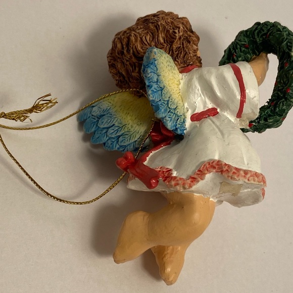 Vintage Cherub Christmas Angel Holiday Ornament wreath rosebud baby angel wings - Picture 4 of 13